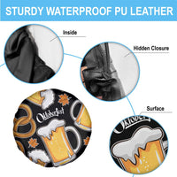 Oktoberfest Spare Tire Cover with Beer Mug and Pretzel Illustration Black Festive - Wonder Print Shop