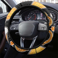 Oktoberfest Steering Wheel Cover with Beer Mug and Pretzel Illustration Black Festive - Wonder Print Shop