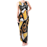 Oktoberfest Tank Maxi Dress with Beer Mug and Pretzel Illustration Black Festive - Wonder Print Shop