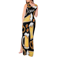 Oktoberfest Tank Maxi Dress with Beer Mug and Pretzel Illustration Black Festive - Wonder Print Shop