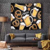 Oktoberfest Tapestry with Beer Mug and Pretzel Illustration Black Festive - Wonder Print Shop