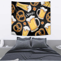 Oktoberfest Tapestry with Beer Mug and Pretzel Illustration Black Festive - Wonder Print Shop