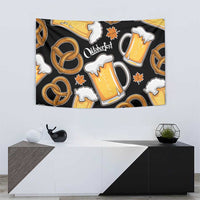 Oktoberfest Tapestry with Beer Mug and Pretzel Illustration Black Festive - Wonder Print Shop