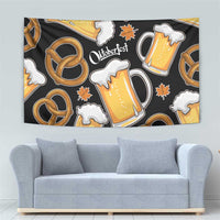 Oktoberfest Tapestry with Beer Mug and Pretzel Illustration Black Festive - Wonder Print Shop
