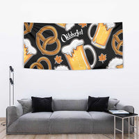 Oktoberfest Tapestry with Beer Mug and Pretzel Illustration Black Festive - Wonder Print Shop