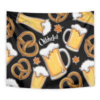 Oktoberfest Tapestry with Beer Mug and Pretzel Illustration Black Festive - Wonder Print Shop