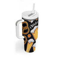 Oktoberfest Tumbler With Handle with Beer Mug and Pretzel Illustration Black Festive - Wonder Print Shop