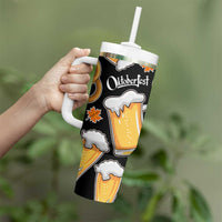 Oktoberfest Tumbler With Handle with Beer Mug and Pretzel Illustration Black Festive - Wonder Print Shop