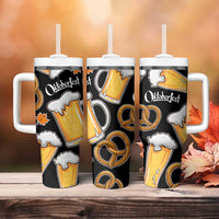 Oktoberfest Tumbler With Handle with Beer Mug and Pretzel Illustration Black Festive - Wonder Print Shop