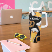 Oktoberfest Tumbler With Handle with Beer Mug and Pretzel Illustration Black Festive - Wonder Print Shop