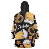 Oktoberfest Wearable Blanket Hoodie with Beer Mug and Pretzel Illustration Black Festive - Wonder Print Shop