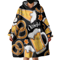 Oktoberfest Wearable Blanket Hoodie with Beer Mug and Pretzel Illustration Black Festive - Wonder Print Shop