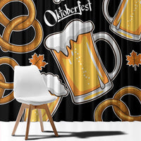Oktoberfest Window Curtain with Beer Mug and Pretzel Illustration Black Festive - Wonder Print Shop