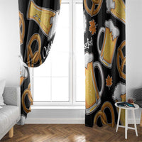 Oktoberfest Window Curtain with Beer Mug and Pretzel Illustration Black Festive - Wonder Print Shop