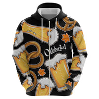 Oktoberfest Zip Hoodie with Beer Mug and Pretzel Illustration Black Festive - Wonder Print Shop