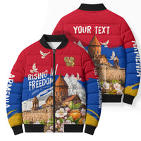 Personalized Armenia Heritage Bomber Puffer Jacket Ararat Monastery Rising In Freedom Patriotic Doves
