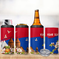 Personalized Armenia Heritage 4 in 1 Can Cooler Tumbler Ararat Monastery Rising In Freedom Patriotic Doves