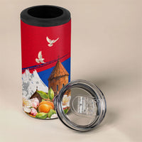 Personalized Armenia Heritage 4 in 1 Can Cooler Tumbler Ararat Monastery Rising In Freedom Patriotic Doves