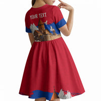 Personalized Armenia Heritage Kid Short Sleeve Dress Ararat Monastery Rising In Freedom Patriotic Doves