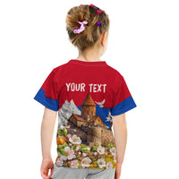 Personalized Armenia Heritage Kid T Shirt Ararat Monastery Rising In Freedom Patriotic Doves