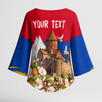 Personalized Armenia Heritage Kimono Sleeve Blouse Ararat Monastery Rising In Freedom Patriotic Doves