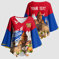Personalized Armenia Heritage Kimono Sleeve Blouse Ararat Monastery Rising In Freedom Patriotic Doves