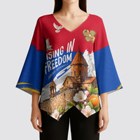 Personalized Armenia Heritage Kimono Sleeve Blouse Ararat Monastery Rising In Freedom Patriotic Doves