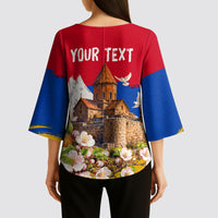 Personalized Armenia Heritage Kimono Sleeve Blouse Ararat Monastery Rising In Freedom Patriotic Doves
