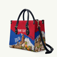 Personalized Armenia Heritage Leather Bag Ararat Monastery Rising In Freedom Patriotic Doves