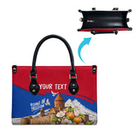 Personalized Armenia Heritage Leather Bag Ararat Monastery Rising In Freedom Patriotic Doves