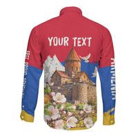 Personalized Armenia Heritage Long Sleeve Button Shirt Ararat Monastery Rising In Freedom Patriotic Doves