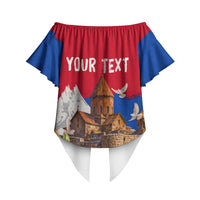 Personalized Armenia Heritage Off Shoulder Wrap Waist Top Ararat Monastery Rising In Freedom Patriotic Doves