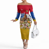 Personalized Armenia Heritage Off The Shoulder Long Sleeve Dress Ararat Monastery Rising In Freedom Patriotic Doves