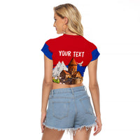 Personalized Armenia Heritage Raglan Cropped T Shirt Ararat Monastery Rising In Freedom Patriotic Doves