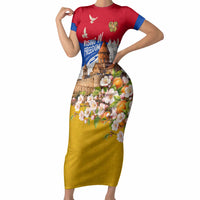 Personalized Armenia Heritage Short Sleeve Bodycon Dress Ararat Monastery Rising In Freedom Patriotic Doves