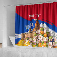 Personalized Armenia Heritage Shower Curtain Ararat Monastery Rising In Freedom Patriotic Doves