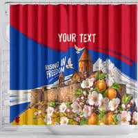 Personalized Armenia Heritage Shower Curtain Ararat Monastery Rising In Freedom Patriotic Doves