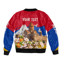 Personalized Armenia Heritage Sleeve Zip Bomber Jacket Ararat Monastery Rising In Freedom Patriotic Doves