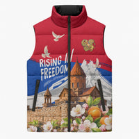 Personalized Armenia Heritage Sleeveless Puffer Jacket Ararat Monastery Rising In Freedom Patriotic Doves