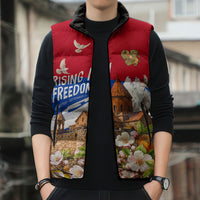 Personalized Armenia Heritage Sleeveless Puffer Jacket Ararat Monastery Rising In Freedom Patriotic Doves