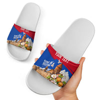 Personalized Armenia Heritage Slide Sandals Ararat Monastery Rising In Freedom Patriotic Doves