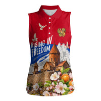 Personalized Armenia Heritage Women Sleeveless Polo Shirt Ararat Monastery Rising In Freedom Patriotic Doves