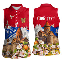 Personalized Armenia Heritage Women Sleeveless Polo Shirt Ararat Monastery Rising In Freedom Patriotic Doves