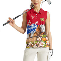 Personalized Armenia Heritage Women Sleeveless Polo Shirt Ararat Monastery Rising In Freedom Patriotic Doves