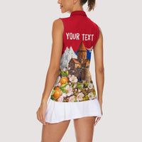 Personalized Armenia Heritage Women Sleeveless Polo Shirt Ararat Monastery Rising In Freedom Patriotic Doves