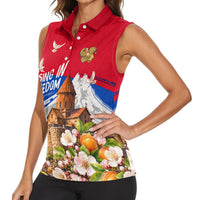 Personalized Armenia Heritage Women Sleeveless Polo Shirt Ararat Monastery Rising In Freedom Patriotic Doves