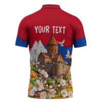 Personalized Armenia Heritage Zipper Polo Shirt Ararat Monastery Rising In Freedom Patriotic Doves