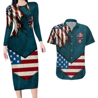 American Flag Skull Couples Matching Long Sleeve Bodycon Dress and Hawaiian Shirt I'm an American I Have The Right To Bear Arms Your Approval Is Not Required - Wonder Print Shop