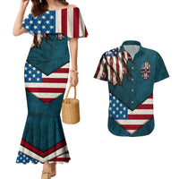 American Flag Skull Couples Matching Mermaid Dress and Hawaiian Shirt I'm an American I Have The Right To Bear Arms Your Approval Is Not Required - Wonder Print Shop