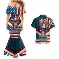 American Flag Skull Couples Matching Mermaid Dress and Hawaiian Shirt I'm an American I Have The Right To Bear Arms Your Approval Is Not Required - Wonder Print Shop